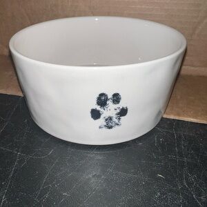 Rae Dunn White Pet Bowl with Black Paw Print